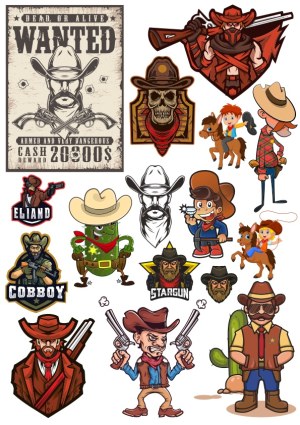 Wild West Cowboy and Outlaw Vector Illustrations Collection Free Vector