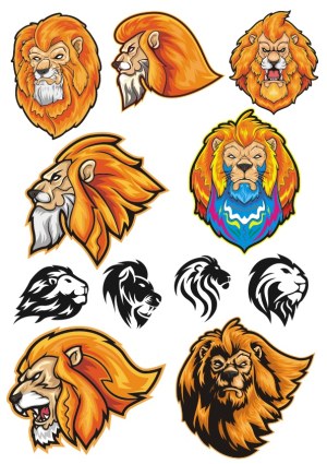 Colorful and Monochrome Lion Head Vector Set Free Vector