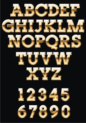 Golden Gradient Alphabet and Number Set Vector Free Vector