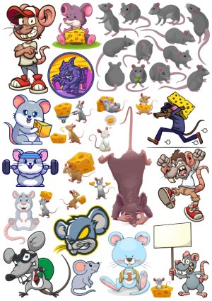 Collection of Cartoon Mouse and Rat Characters with Cheese Free Vector