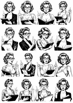 Set of Retro Business Woman Pointers with Documents Vector Illustrations Free Vector