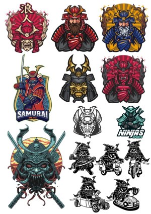 Collection of Samurai and Ninja Vector Mascots and Emblems Free Vector
