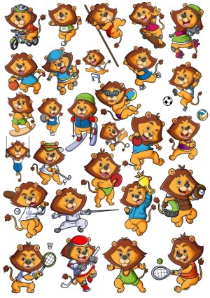 Cartoon Lion Mascots Playing Various Sports Free Vector