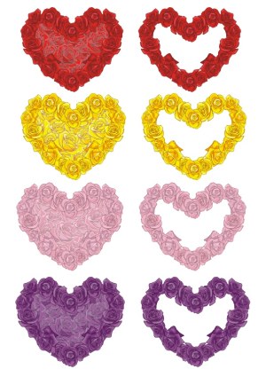 Heart Shapes Made of Red, Yellow, Pink, and Purple Roses Free Vector