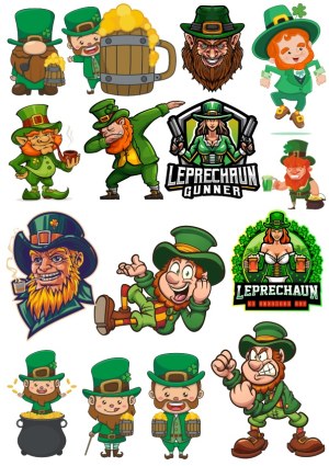 Collection of Cartoon Leprechauns with Beer, Gold, and St. Patrick's Day Themes Free Vector