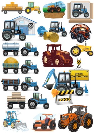Farm Tractors and Construction Vector Icon Set Free Vector
