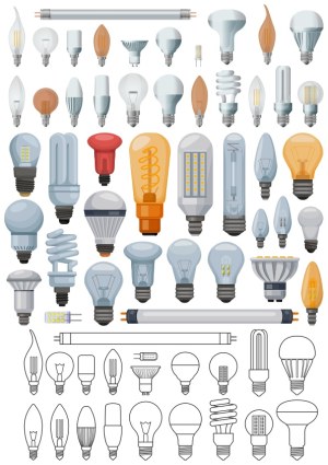 Variety of Light Bulbs and Tubes Vector Set Free Vector