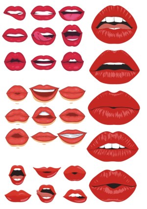 Collection of Red Lips Expressions Vector Set Free Vector