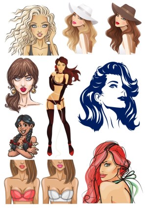 Collection of Diverse Female Portraits and Fashion Illustrations Free Vector
