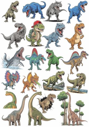 Colorful Cartoon and Realistic Dinosaur Vector Collection Free Vector