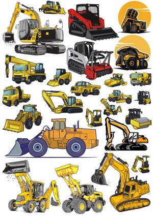 Collection of Construction and Heavy Equipment Vehicles Vector Illustrations Free Vector