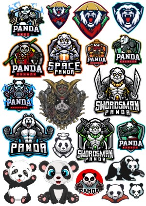 Panda-Themed Vector Mascot and Character Logos Free Vector