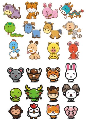 Cute Cartoon Animal Characters Set in Two Styles Free Vector