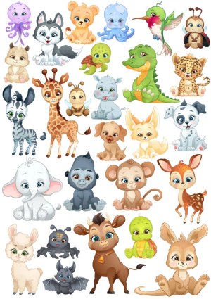 Cute Cartoon Baby Animals Collection Free Vector