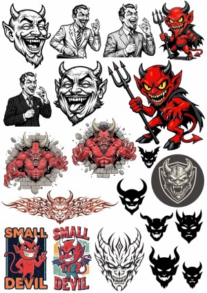 Devil and Demon Character Vector Collection with Cartoon and Tribal Designs Free Vector