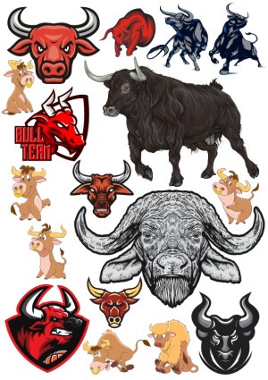 Collection of Bull and Buffalo Vector Illustrations and Mascots Free Vector