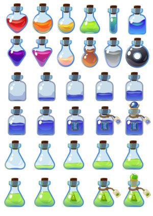 Colorful Cartoon Potion Bottles and Flasks Collection Free Vector