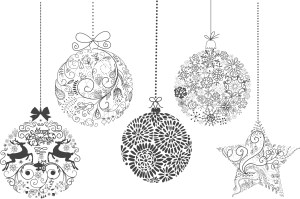 Black and White Hand-Drawn Christmas Ornaments Vector Set Free Vector