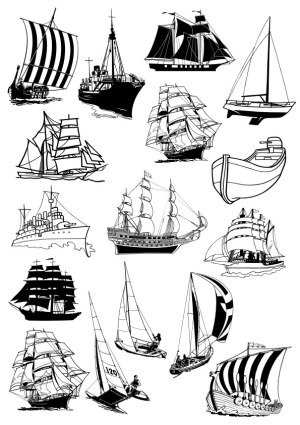 Collection of Various Sailing and Historic Ships Silhouettes Free Vector