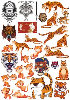 Collection of Tiger Vectors in Various Styles and Poses Free Vector