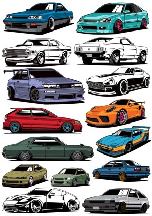 Collection of Illustrated Classic and Modern Sports Cars Free Vector