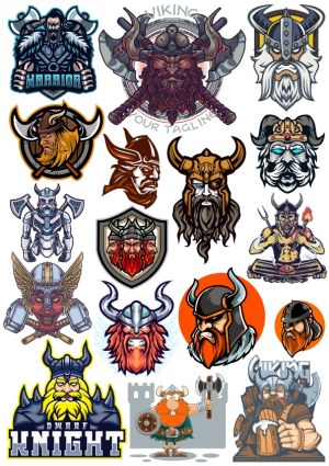 Collection of Viking and Norse Warrior Vector Illustrations Free Vector