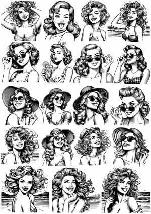 Vintage Woman Portraits with Sunglasses and Summer Hairstyles Free Vector