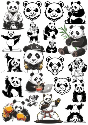 Panda Bear Vector Illustrations in Various Poses and Styles Free Vector