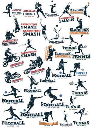 Collection of Sports Silhouettes with Text Labels Free Vector