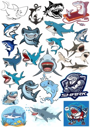 Collection of Cartoon Shark Vector Illustrations and Mascots Free Vector