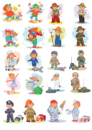 Cartoon Children in Various Costumes and Roles Vector Set Free Vector