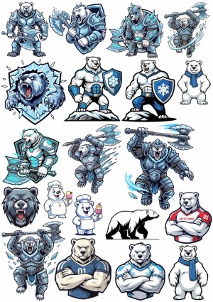 Collection of Polar Bear Mascots and Warriors with Ice Themes Free Vector
