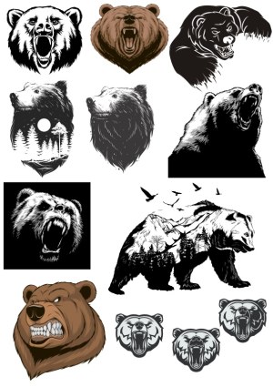 Collection of Roaring and Aggressive Bear Vector Illustrations Free Vector