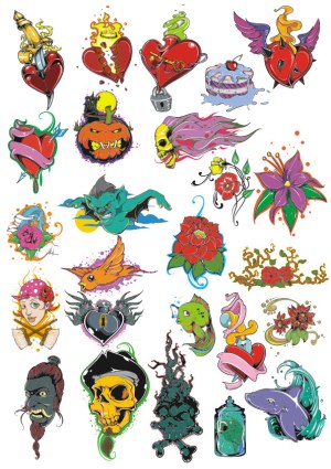 Colorful Tattoo Style Vector Icons Set Free Vector