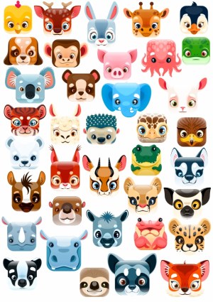 Set of Cute Cartoon Animal Faces Icons Free Vector