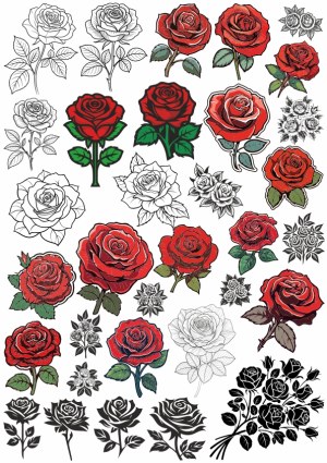 Collection of Red Rose Vector Illustrations and Outlines Free Vector