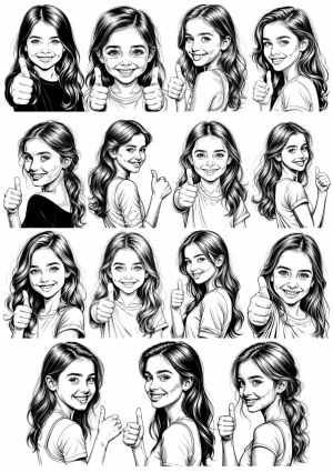 Hand-Drawn Girls Showing Thumbs Up Expression Set Free Vector