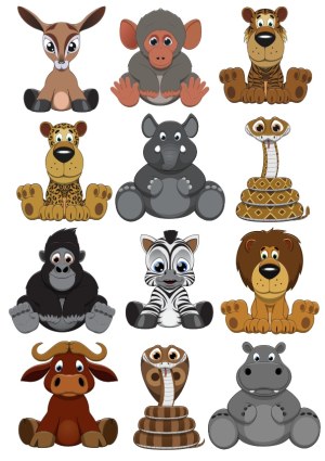 Cute Cartoon Baby Safari Animals Vector Set Free Vector