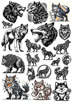 Collection of Wolf Vector Illustrations and Cartoons Free Vector