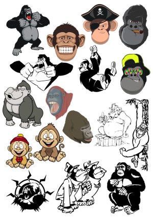 Collection of Various Cartoon and Realistic Gorilla and Monkey Vector Illustrations Free Vector