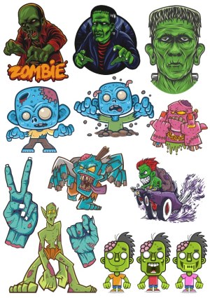Collection of Colorful Zombie and Monster Vector Characters Free Vector