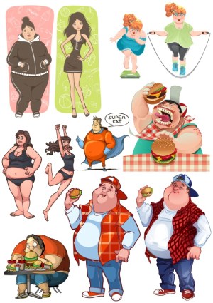 Vector Illustrations of Overweight and Fit People with Food and Exercise Themes Free Vector