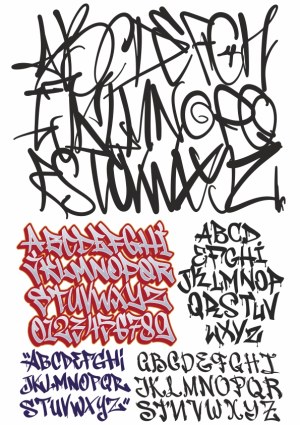 Urban Graffiti Style Alphabet and Numbers Vector Set Free Vector