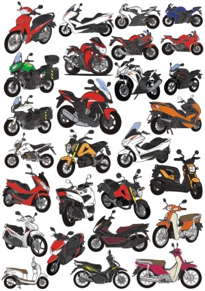 Collection of Various Motorcycle and Scooter Vector Illustrations Free Vector