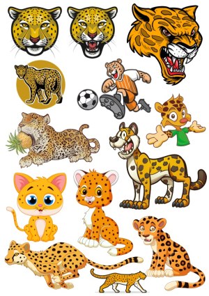 Collection of Cartoon and Realistic Cheetah and Leopard Vector Illustrations Free Vector