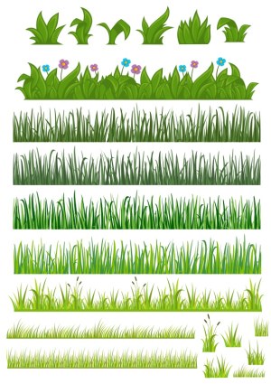 Green Grass and Foliage Vector Set with Flowers Free Vector