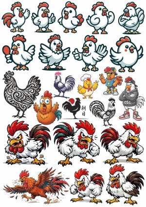 Diverse Rooster and Chicken Cartoon Vector Collection Free Vector