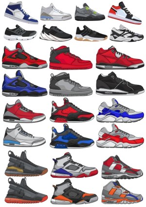 Collection of Various Athletic and Basketball Sneaker Vector Illustrations Free Vector