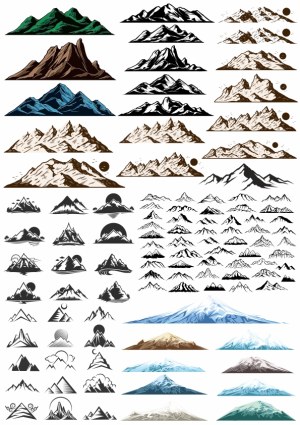 Collection of Mountain Vector Illustrations in Various Styles and Colors Free Vector
