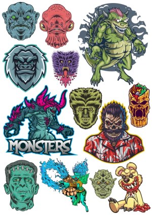 Set of Colorful Horror and Fantasy Monster Vector Illustrations Free Vector